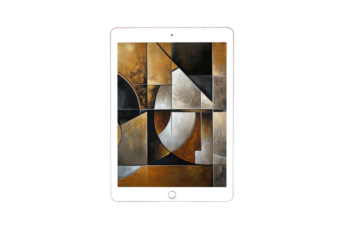 Modern Metallic Symmetry iPad Wallpaper in warm amber metallic tones