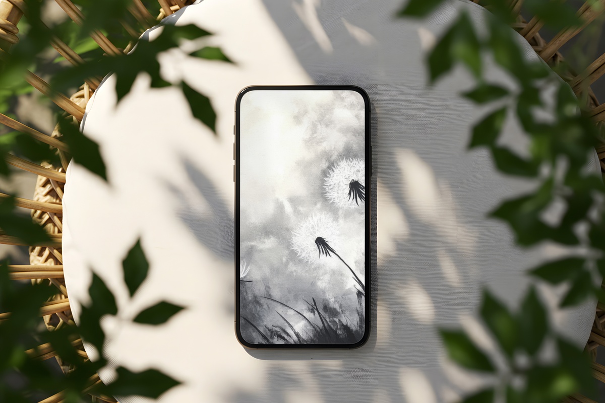 Floating Dandelion Dreams Black and White iPhone Wallpaper