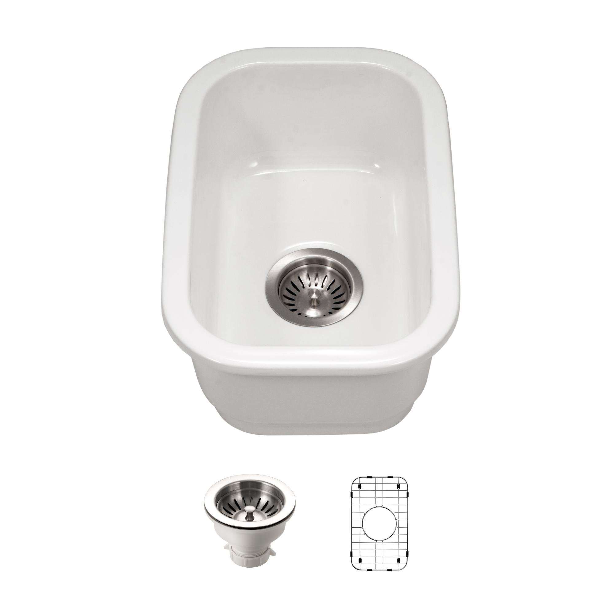 Houzer 12" Fireclay Undermount Bar Sink, White, Platus Series, PTB-1318 WH