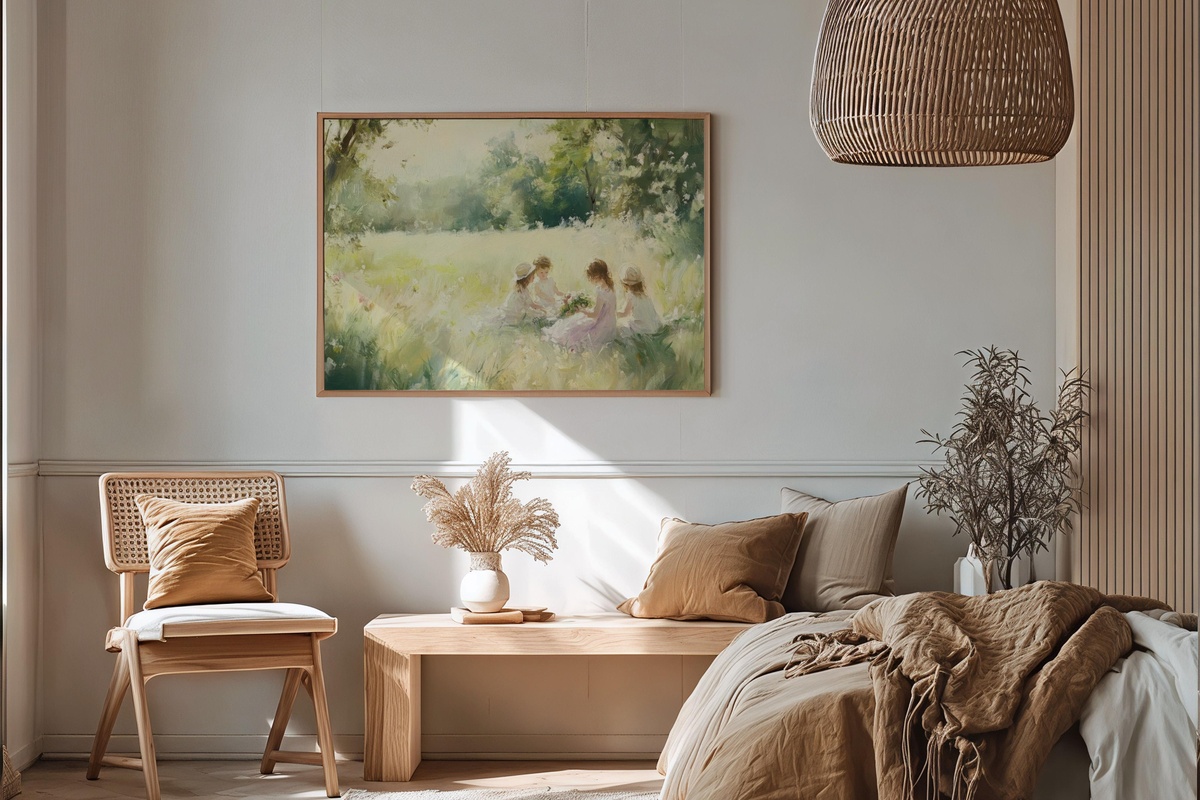 Playful Summer Reverie Summer Printable Wall Art — children playing in a sunlit field