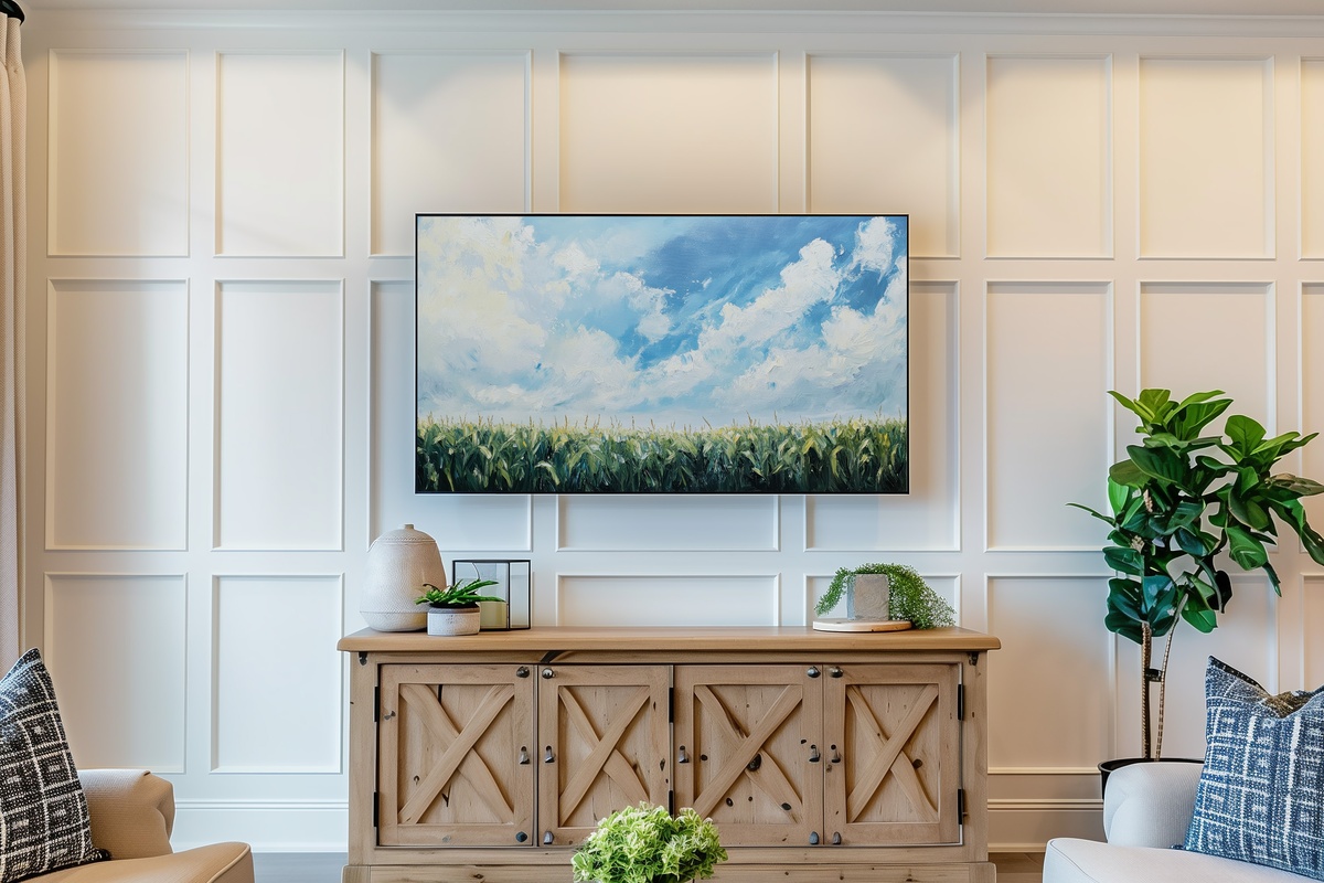 Cornfield in Blue Tranquility Farmhouse Frame TV Art