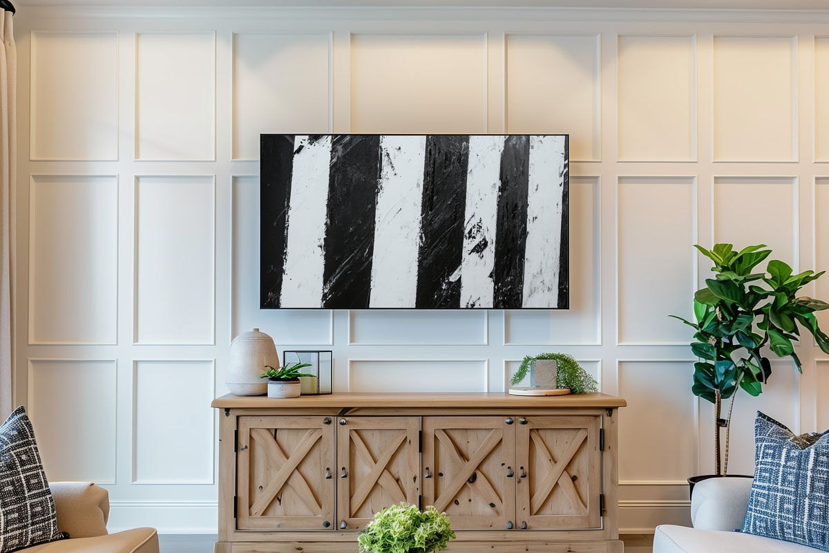 Modern Striped Symphony Black and White Frame TV Art