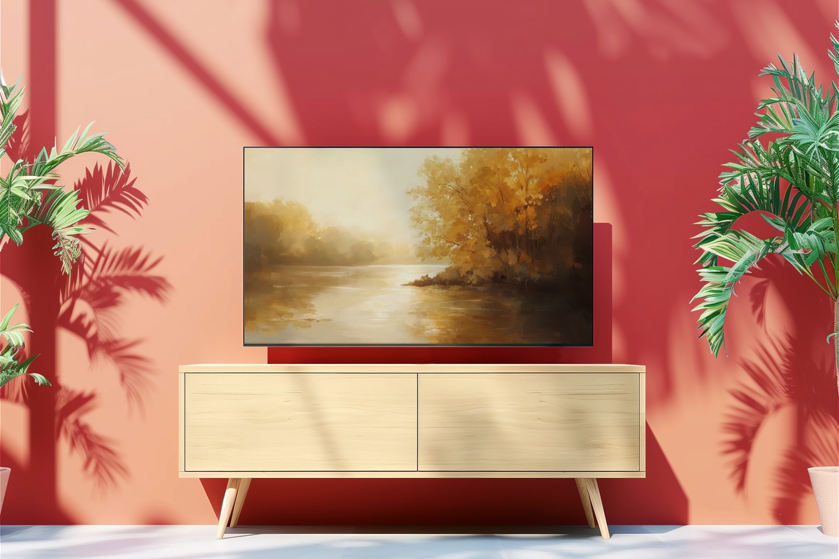 Tranquil Autumn River Flow Landscape Frame TV Art