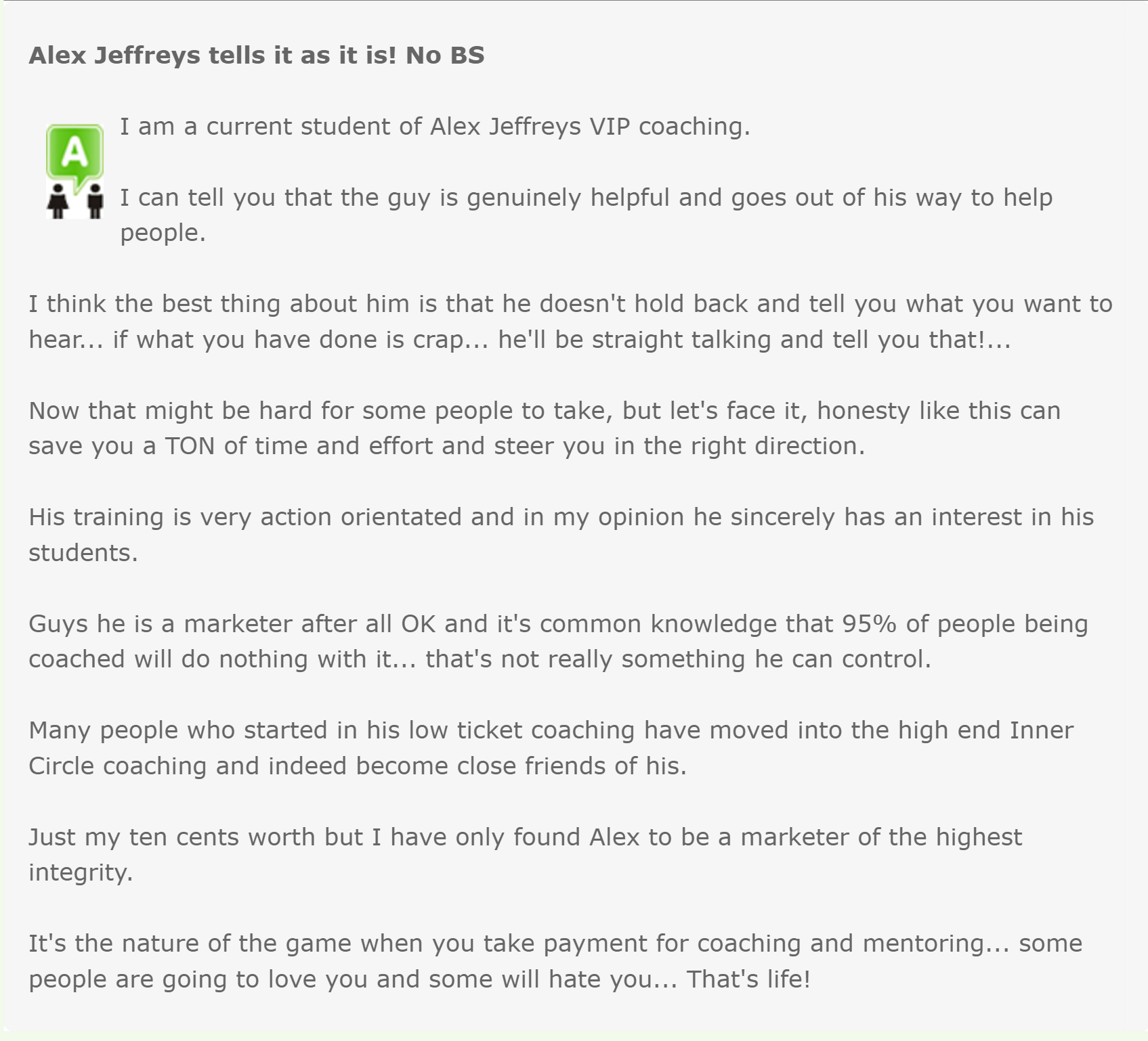 Written testimonial 1