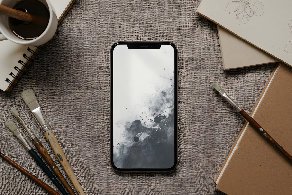 Lunar Elegance on White Black and White iPhone Wallpaper