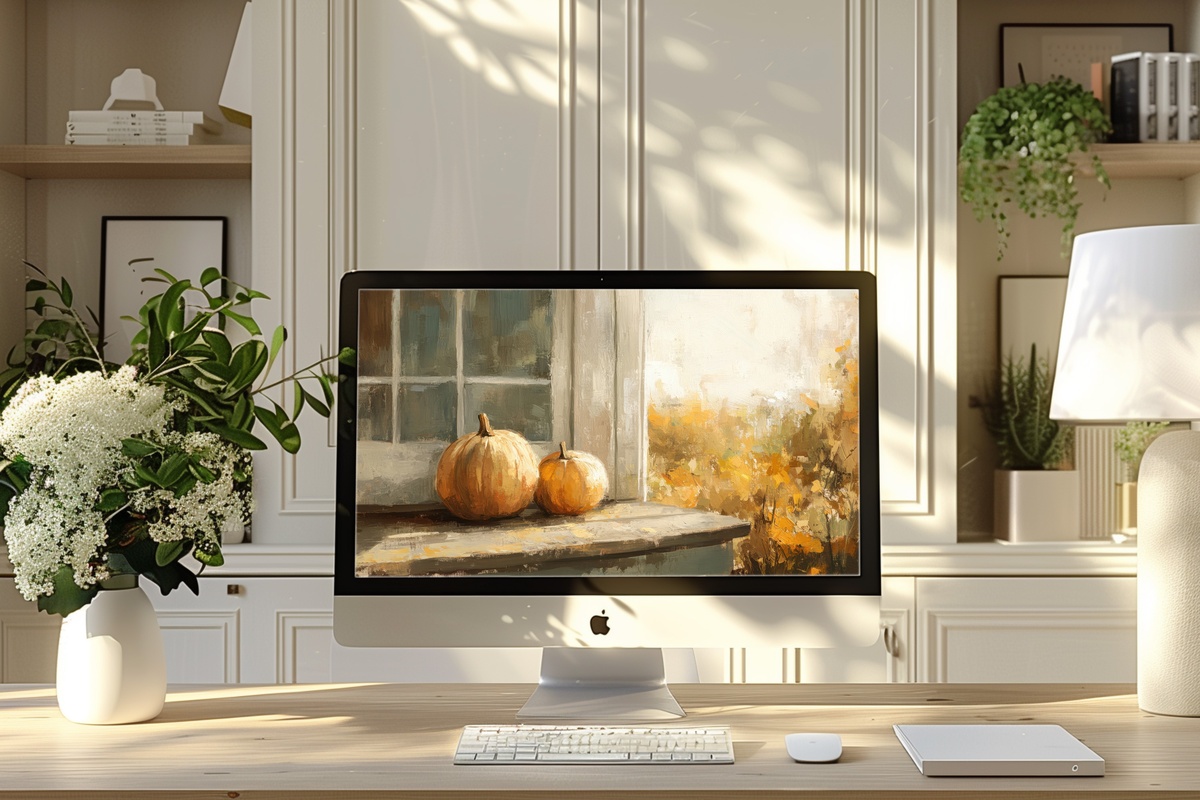 Window View of Harvest Fall Desktop Wallpaper