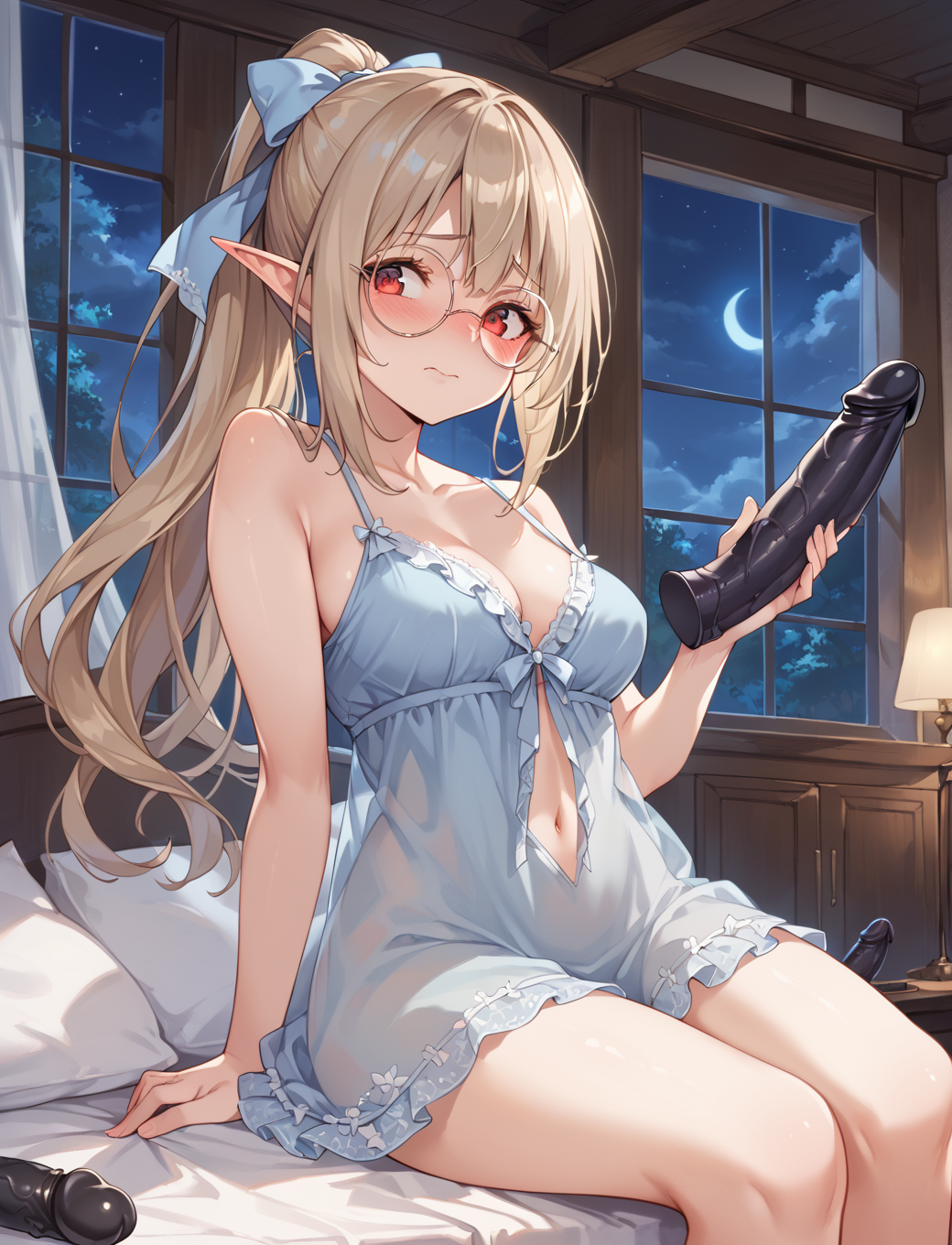 AI成形 眼鏡エルフ by こはく with girl, breasts, ai art, tentacle