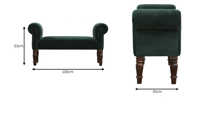 Size chart for Emerald Velvet Bench
