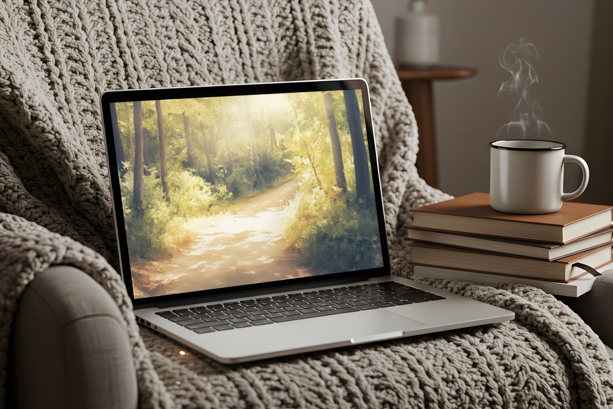 Sunlit Forest Journey Vintage PC Wallpaper