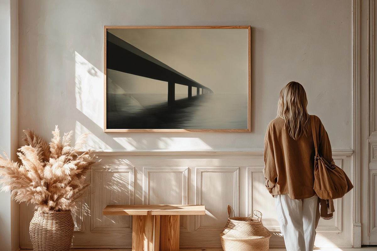 Minimalist Bridge Silhouette printable wall art featuring a bridge form against a soft minimal backdrop in muted tones