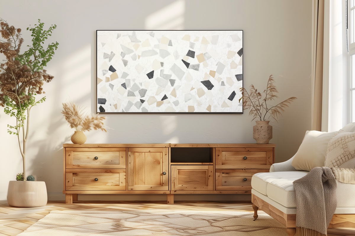 Serene Stone Fragments Alchemy Neutral Frame TV Art