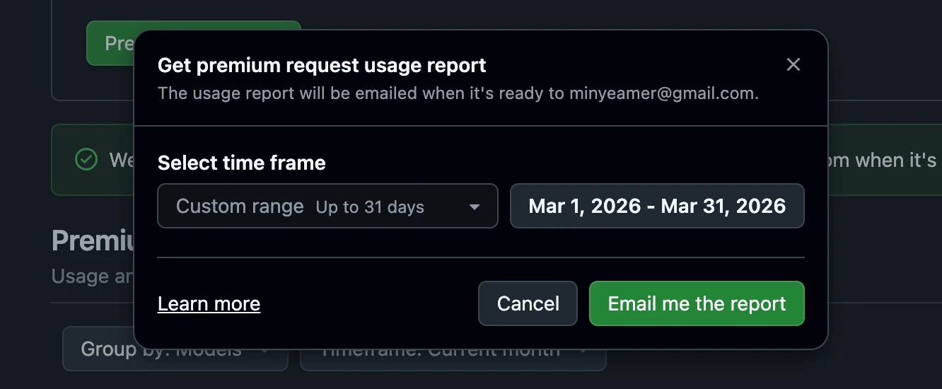 Get premium request usage report