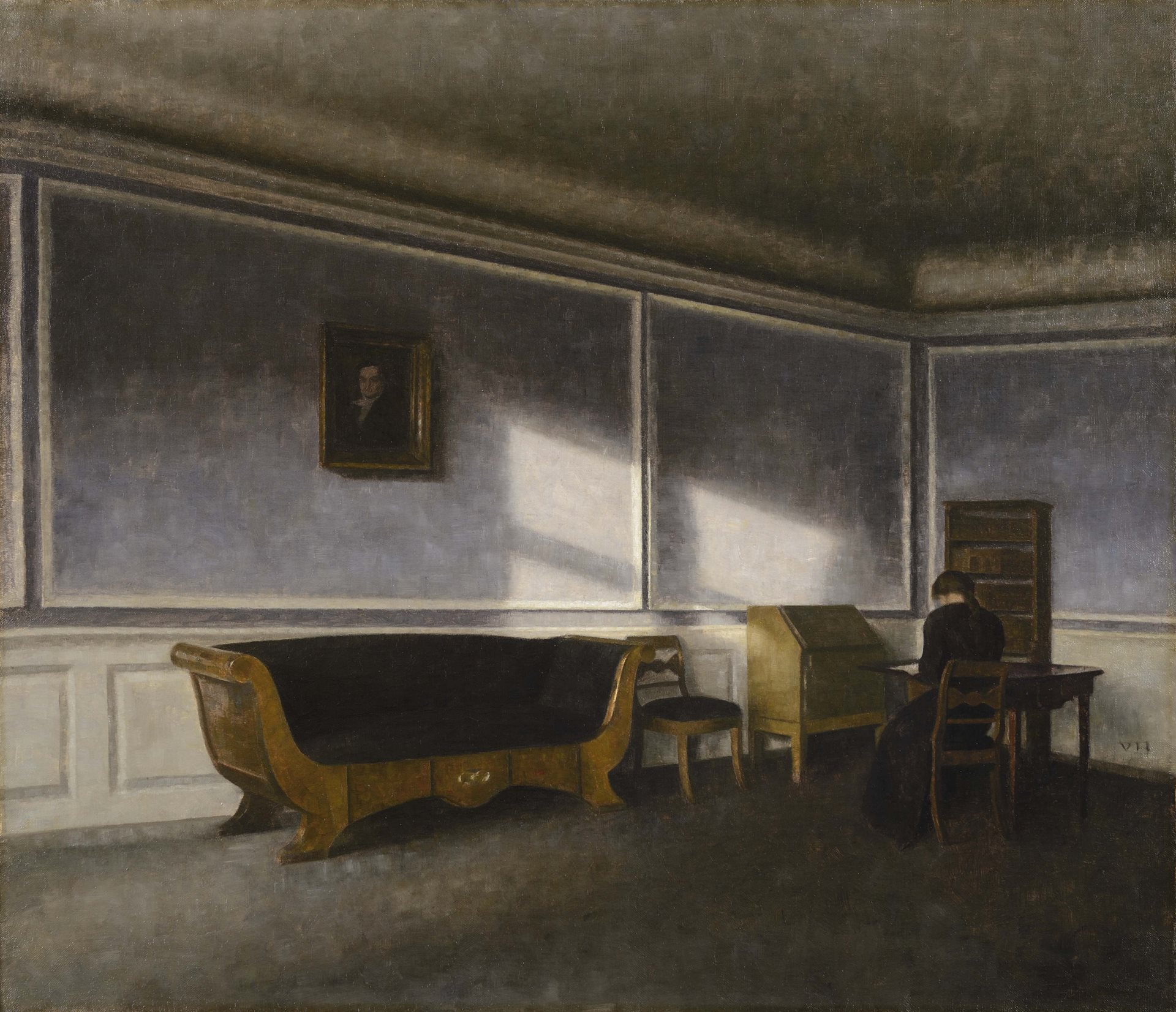 Vilhelm Hammershøi, Sunshine in the Drawing Room, 1903. Statens Museum for Kunst, Copenhagen. One of the rare paintings with strong sunlight rather than overcast grey.