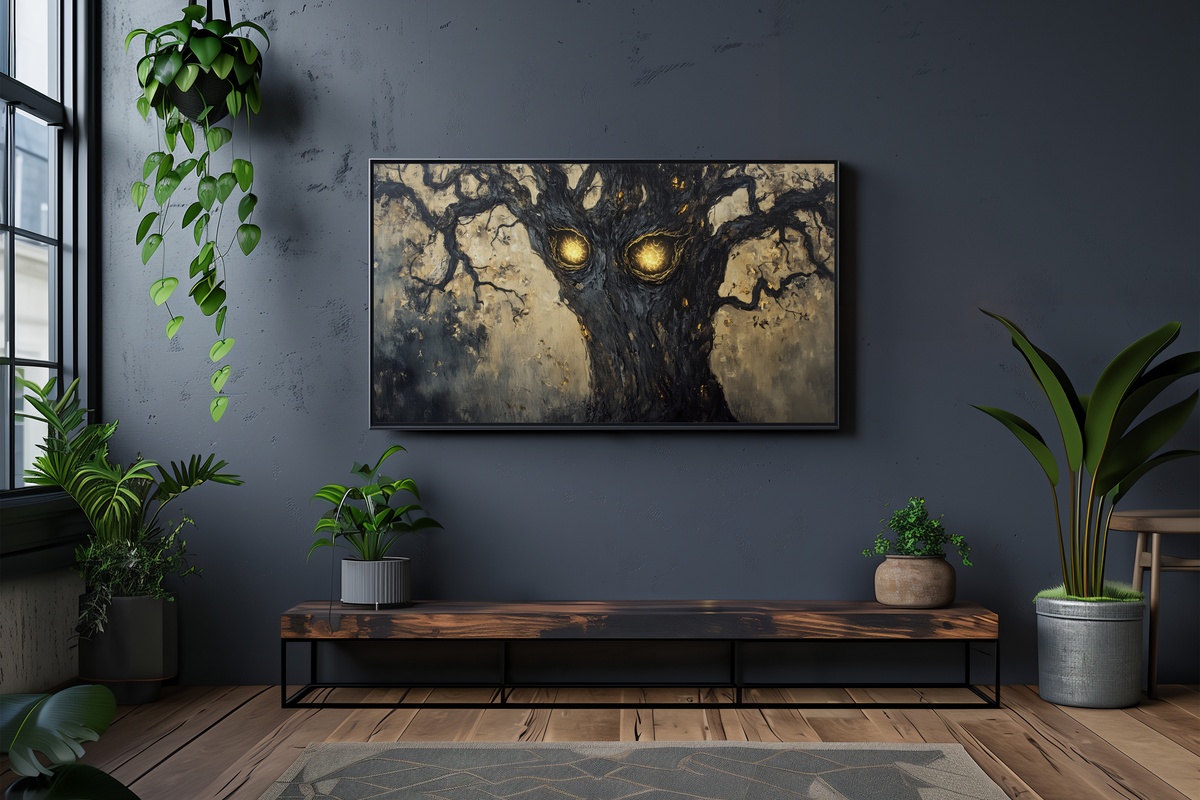 Luminous-Eyed Tree Shadows Halloween Frame TV Art