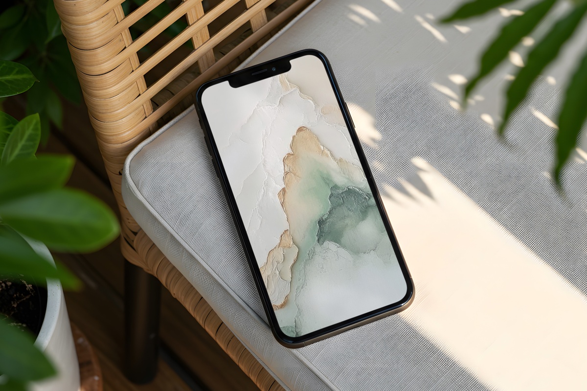 Marble Dreams in Motion Neutral iPhone Wallpaper - soft sage