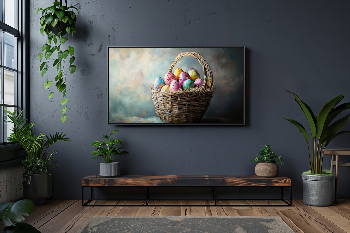 Decorated Egg Basket Whimsy Easter Frame TV Art