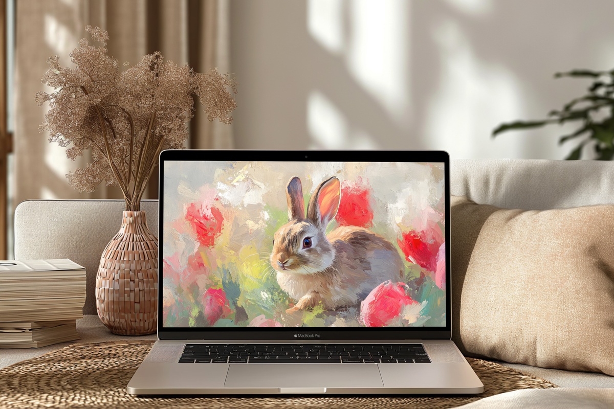 Tulip Meadow Bunny Easter Desktop Wallpaper