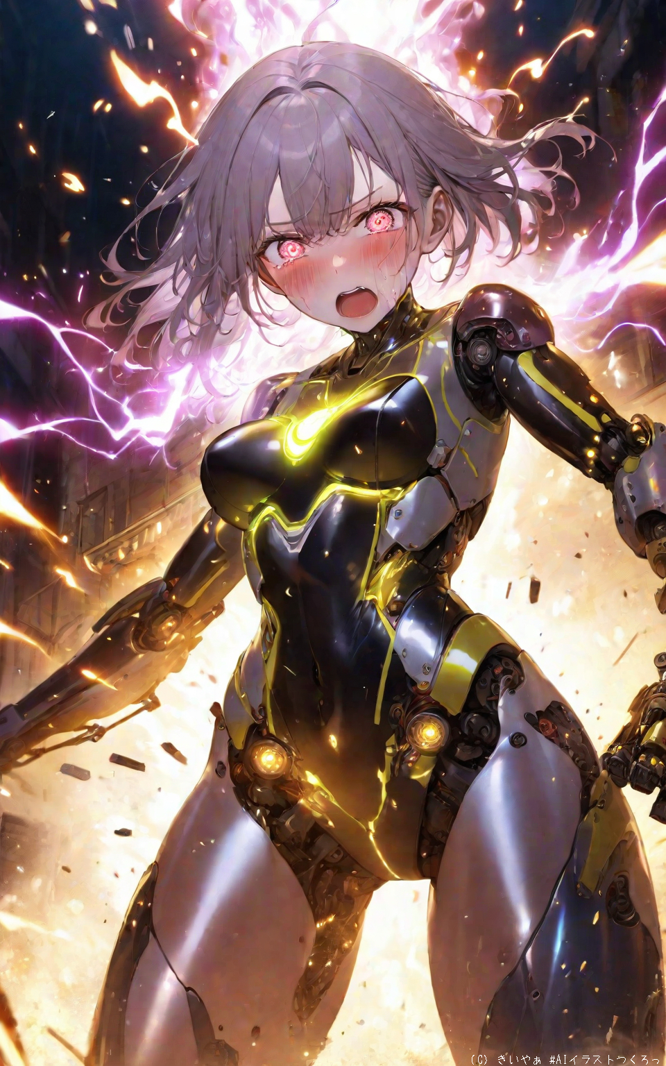 放電してそのまま爆発しそうな女アンドロイド by kuremoa with android, mechabare