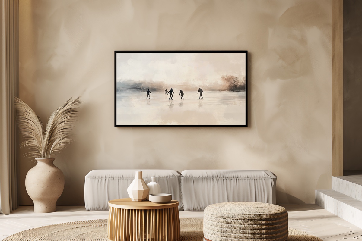 Frozen Lake Waltz Frame TV Art - ice skating on a frozen lake winter scene
