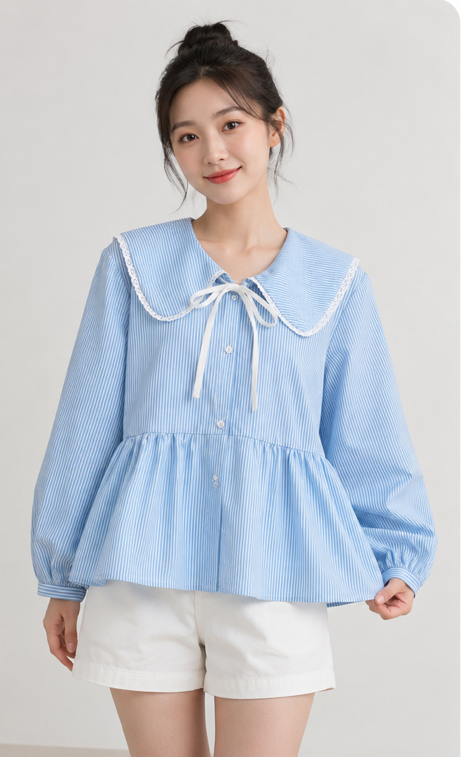 Blue Lace Work Peplumwomen Top