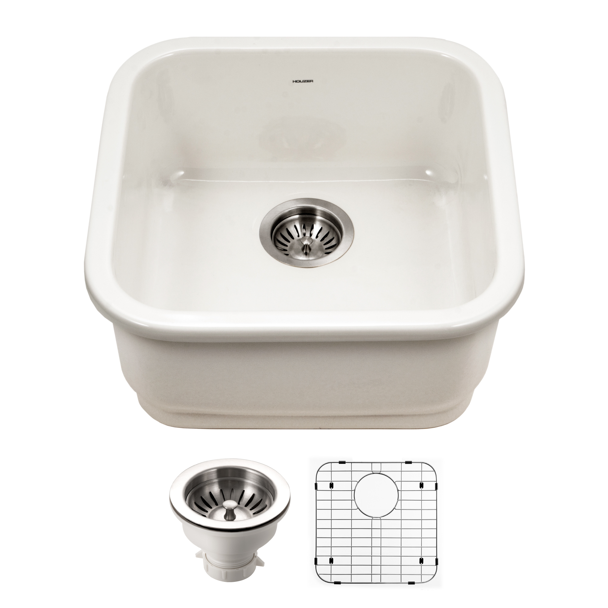 Houzer 19" Fireclay Undermount Bar Sink, Biscuit, Platus Series, PTB-1919 BQ