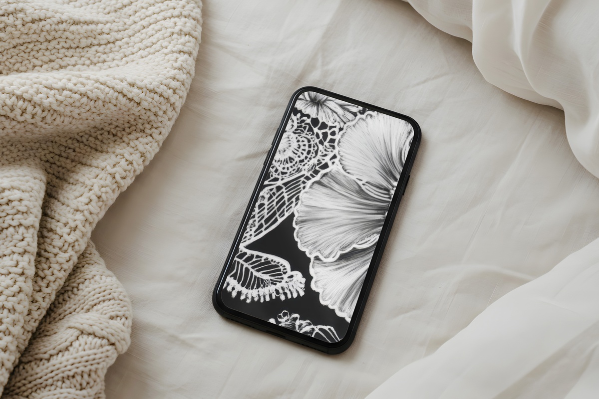 Intricate Lace Elegance black and white iPhone wallpaper with fine lace textile pattern