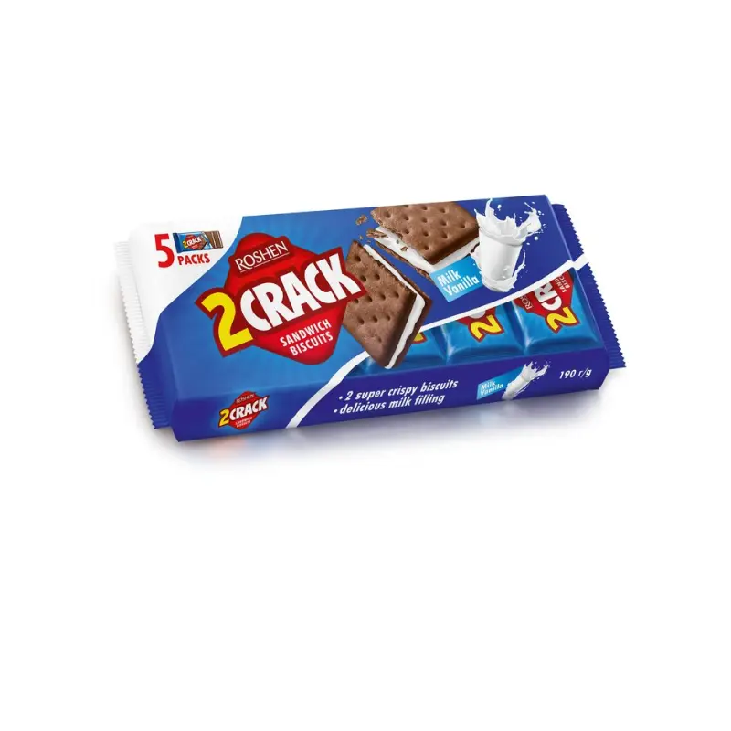 Krakersy z nadzieniem mlecznym o smaku waniliowym 2 Crack “Roshen” 190g