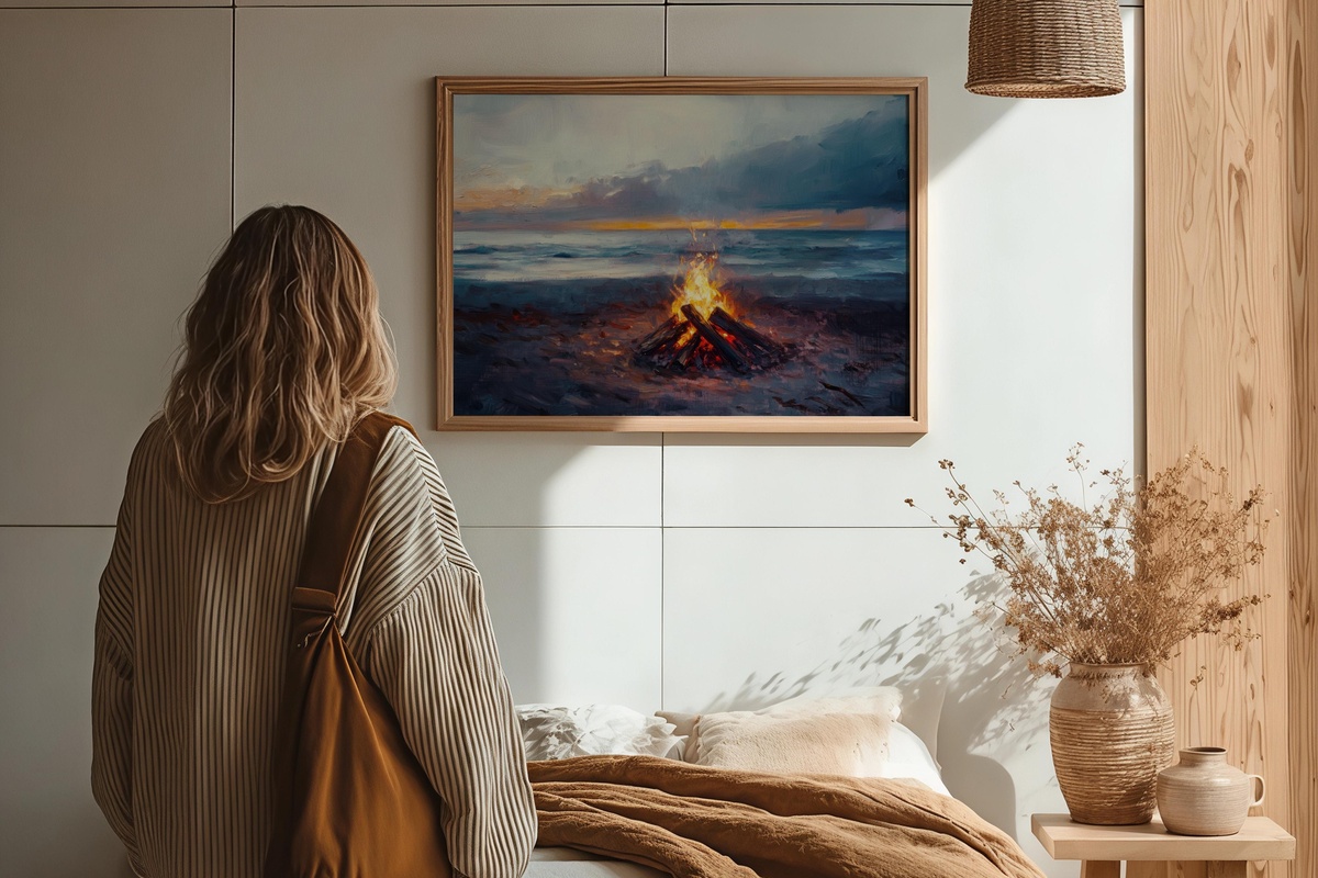 Twilight Beach Bonfire Coastal Printable Wall Art