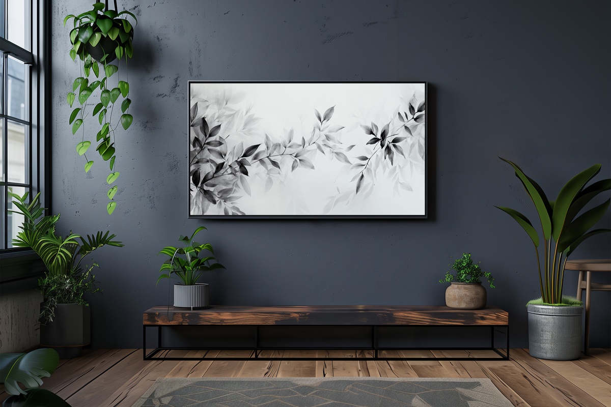 Monochrome Botanical Elegance Neutral Frame TV Art