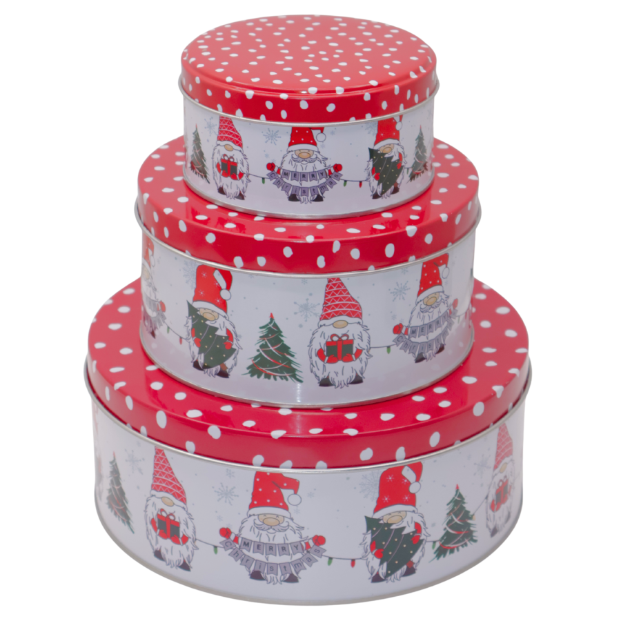 Set cajas organizadoras navideñas metal, Ø18cm - Ø13.5cm - Ø10cm