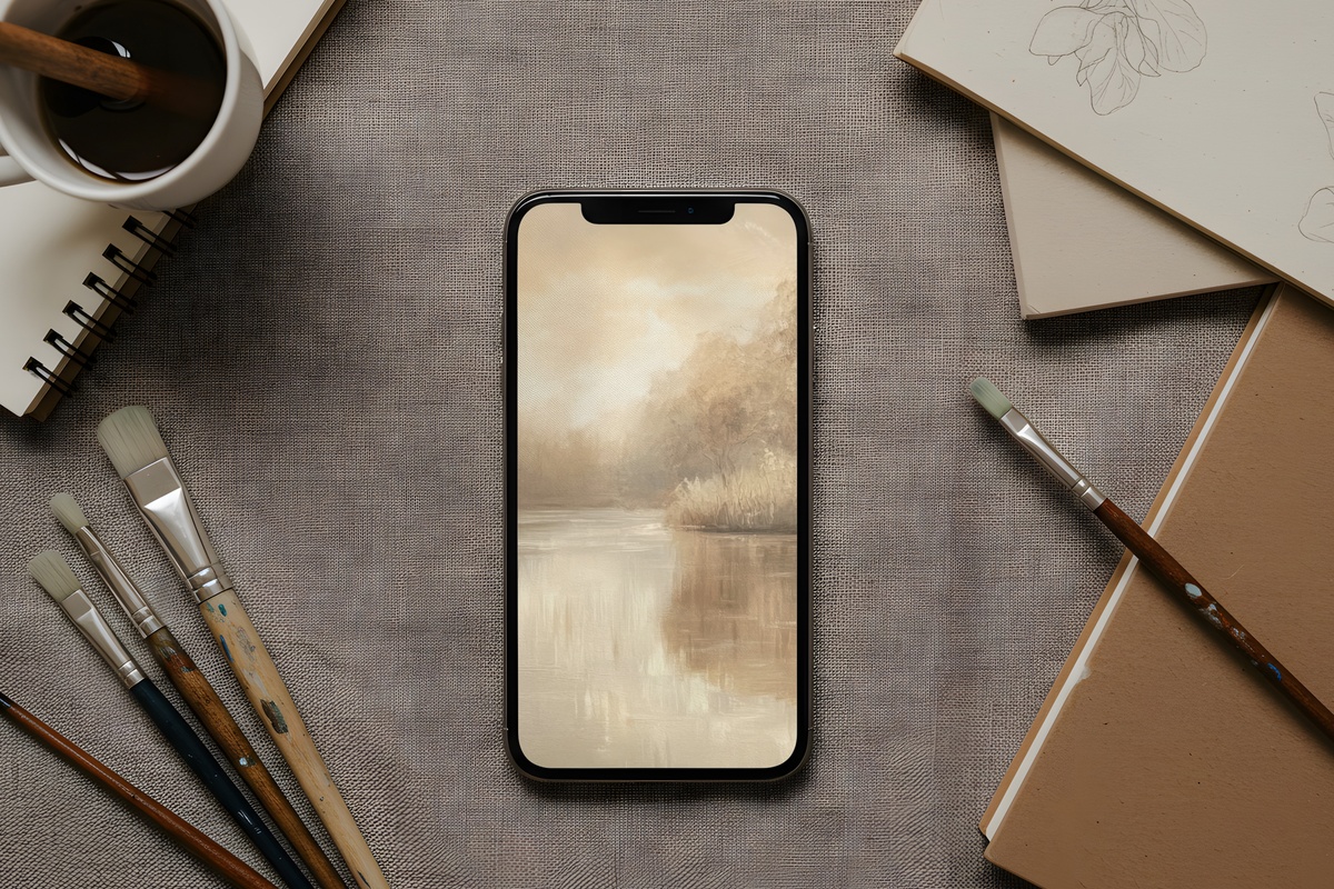 Golden River Reflection landscape iPhone wallpaper with soft gold and amber water tones