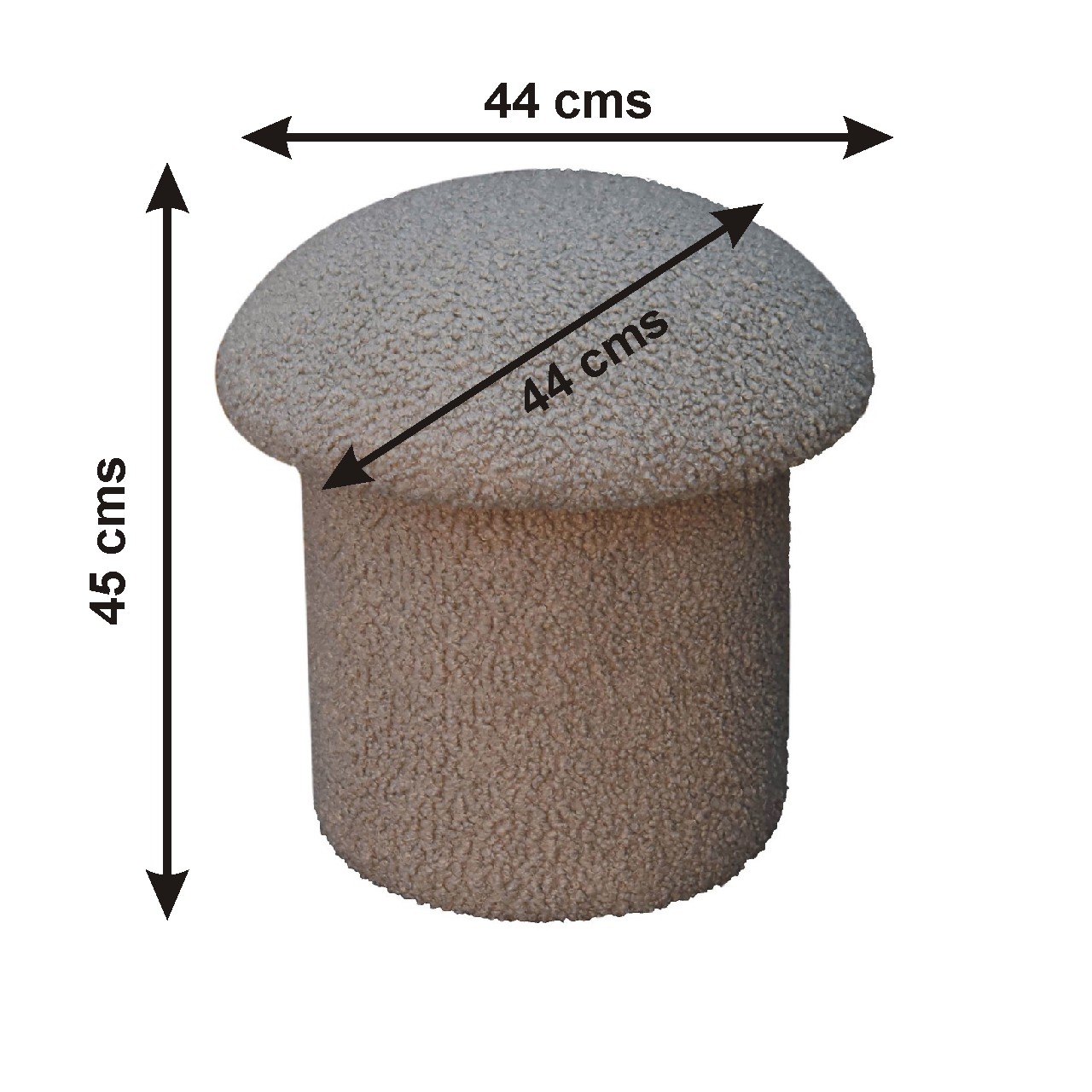 Size chart for Mud Boucle Mushroom Footstool