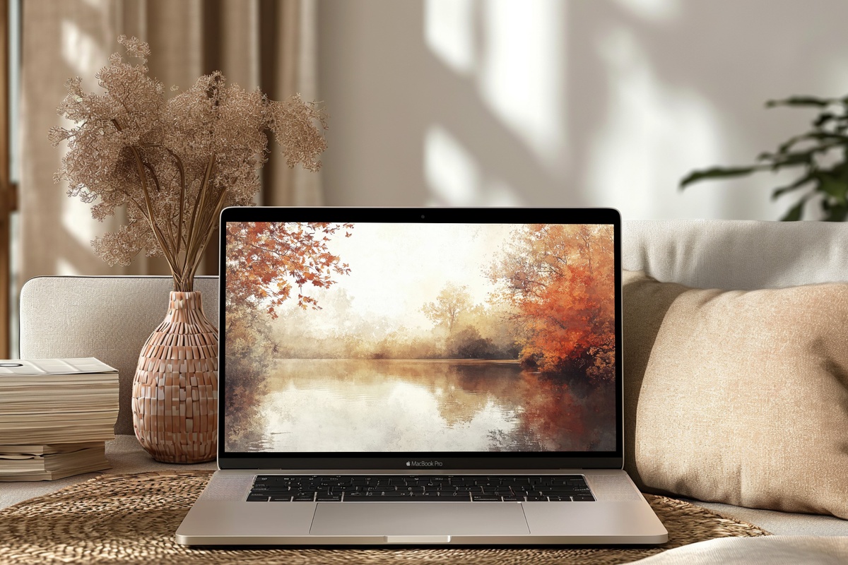 Lake Reflection in Autumn Hues Desktop Wallpaper