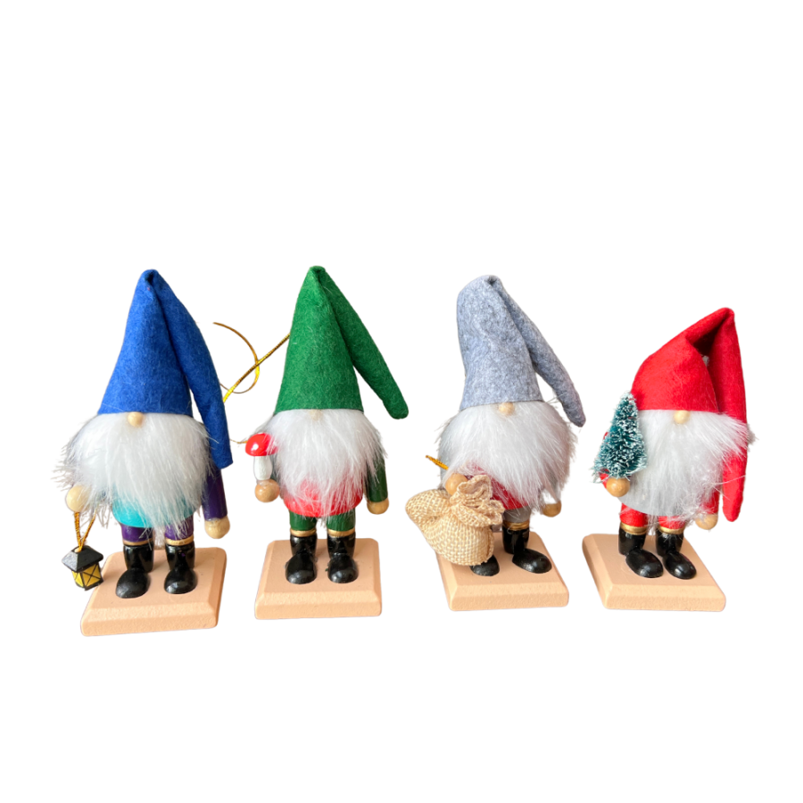 Set gnomos colgantes madera, 4 piezas, 21x4x5x11cm