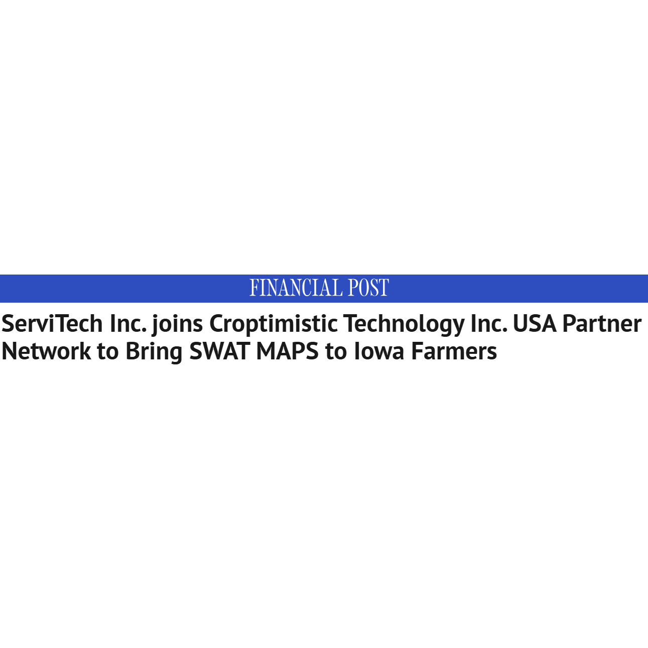 Servitec Joins Croptimistic USA Partner Network to bring SWAT MAPS to Iowa Farmers
