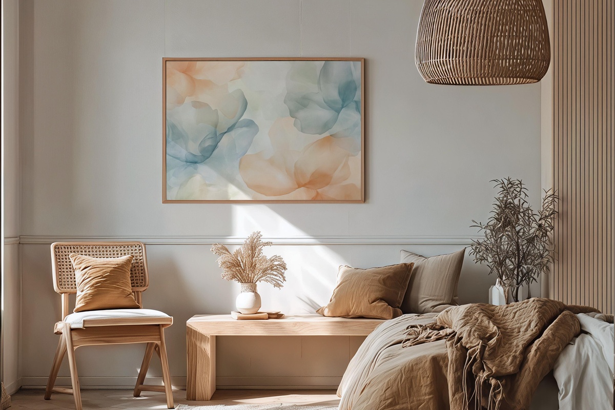 Floral Fluidity in Serenity printable wall art with fluid botanical forms