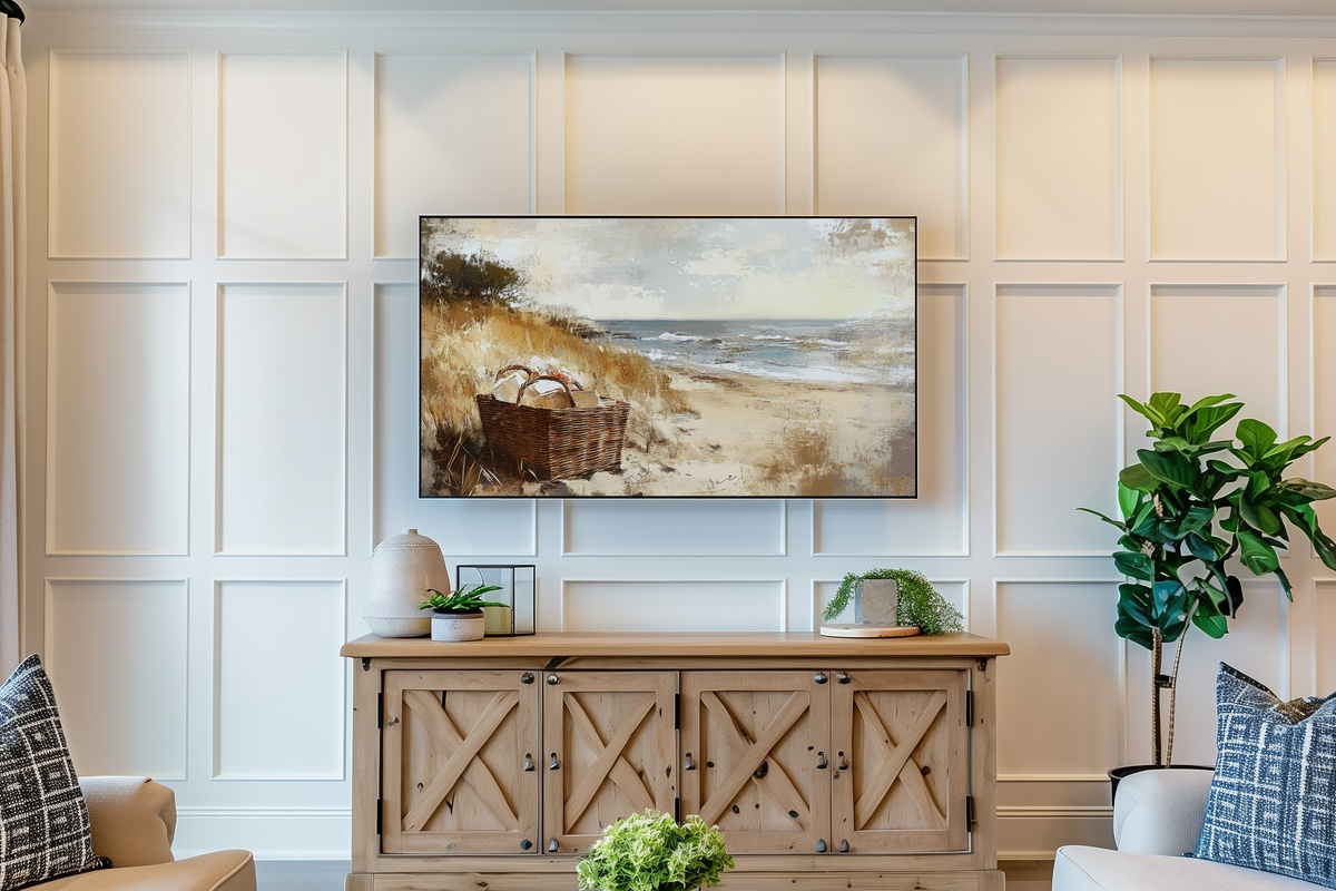 Wicker Picnic Serenity Coastal Frame TV Art