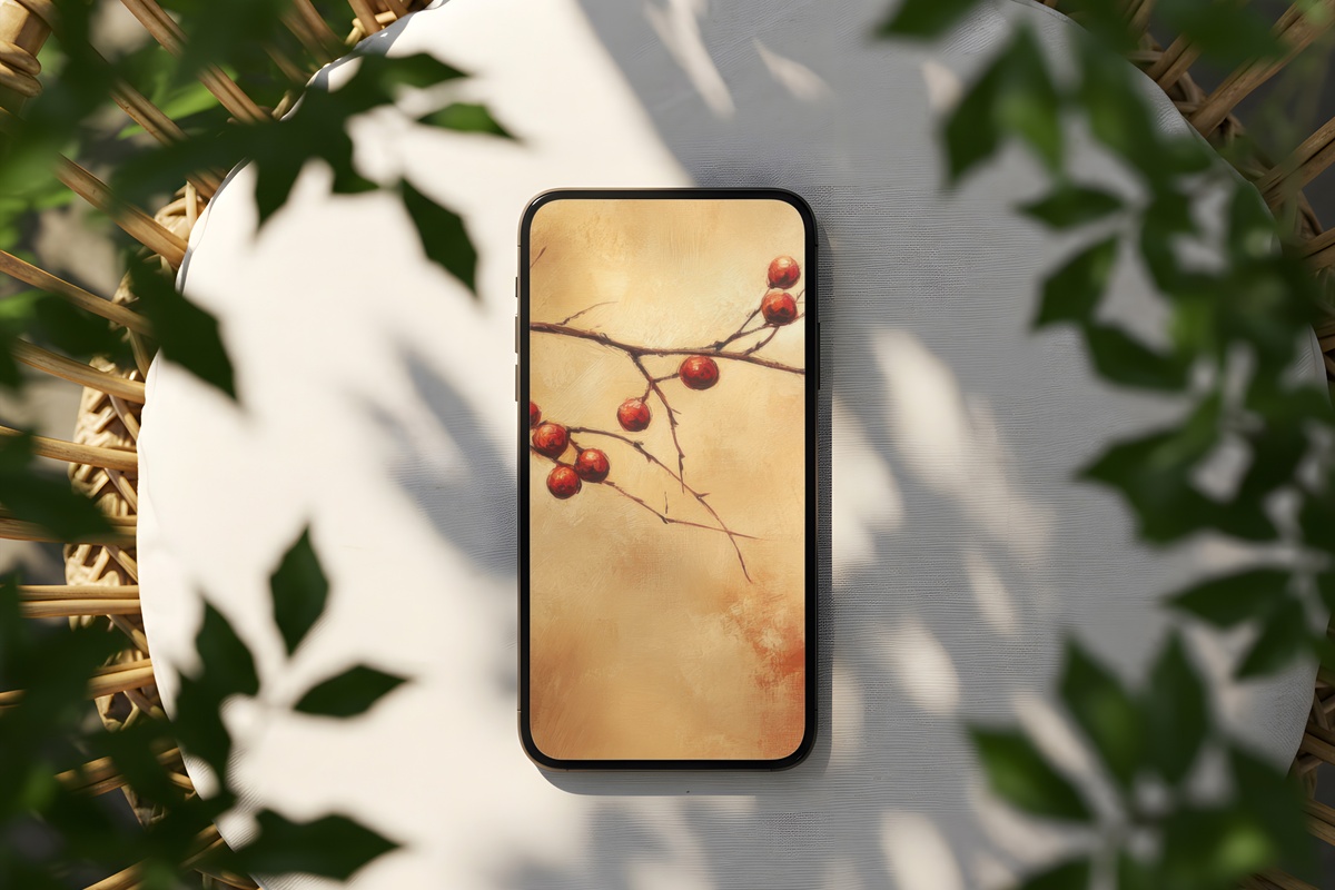 Textured Berries on Branch Fall iPhone Wallpaper