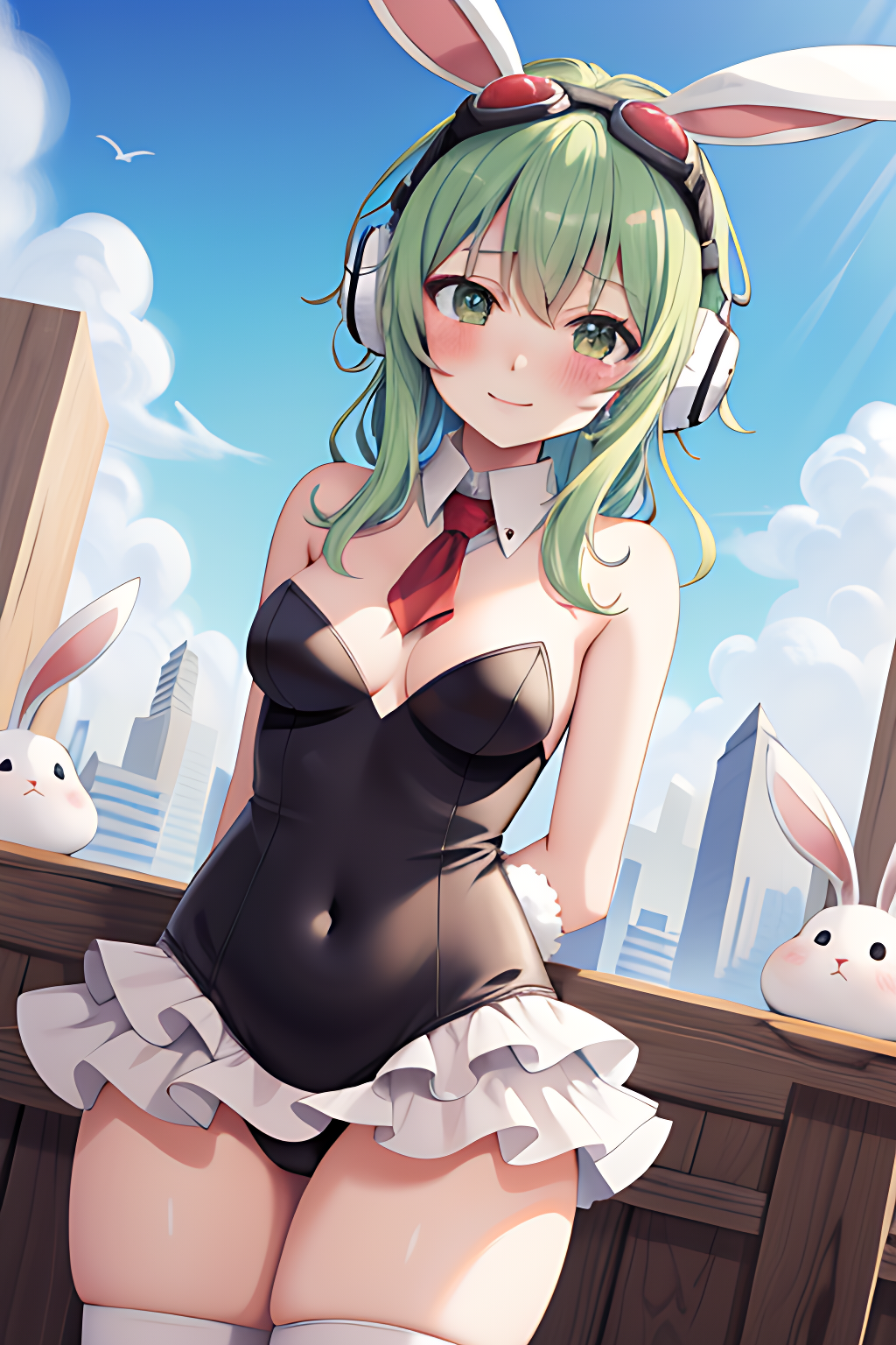 AIイラスト勉強中(奇形や違和感があるかも。ごめんなさい。) by AI実験室 with beautiful girl, vocaloid, bunny girl, bunny suit, rabbit ears, large breasts
