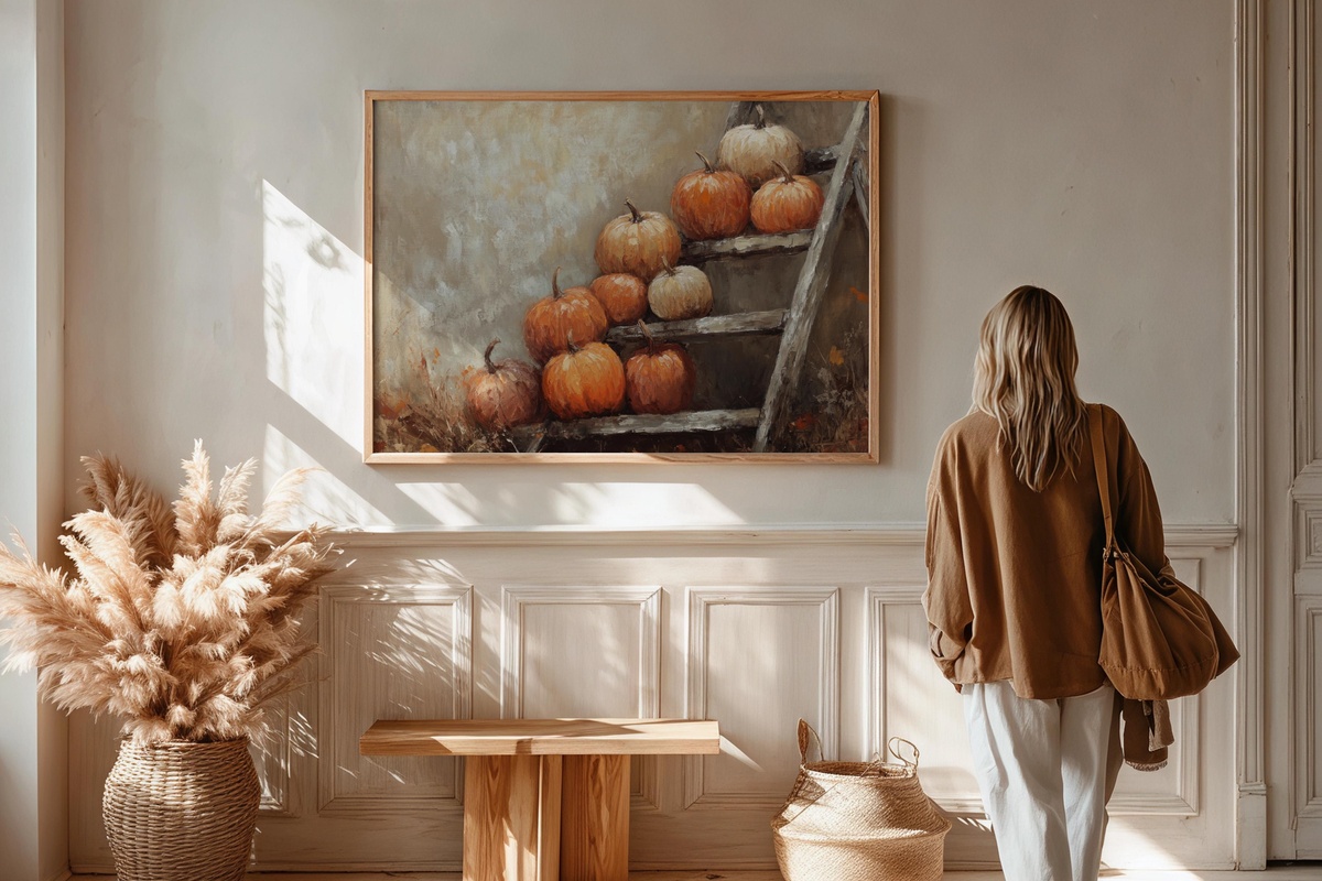 Pumpkin and Ladder Whimsy Farmhouse Printable Wall Art