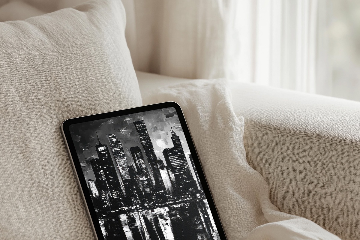 Vibrant City Night Pulse black and white iPad wallpaper
