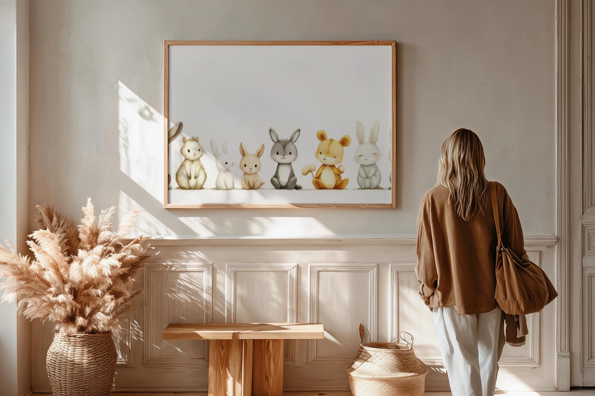 Playful Nursery Animal Whimsy printable wall art featuring charming baby animals