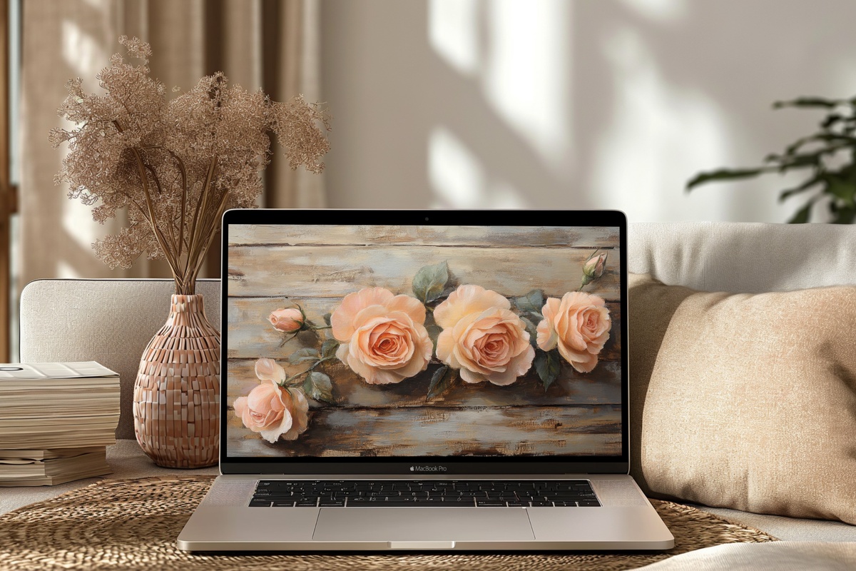 Roses on Weathered Wood Floral Desktop Wallpaper