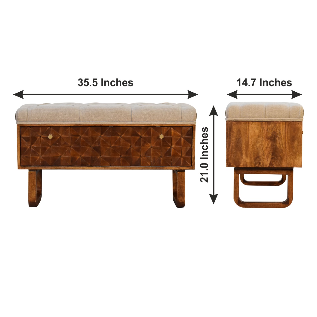 Size chart for 'U' Chestnut Pineapple Bench