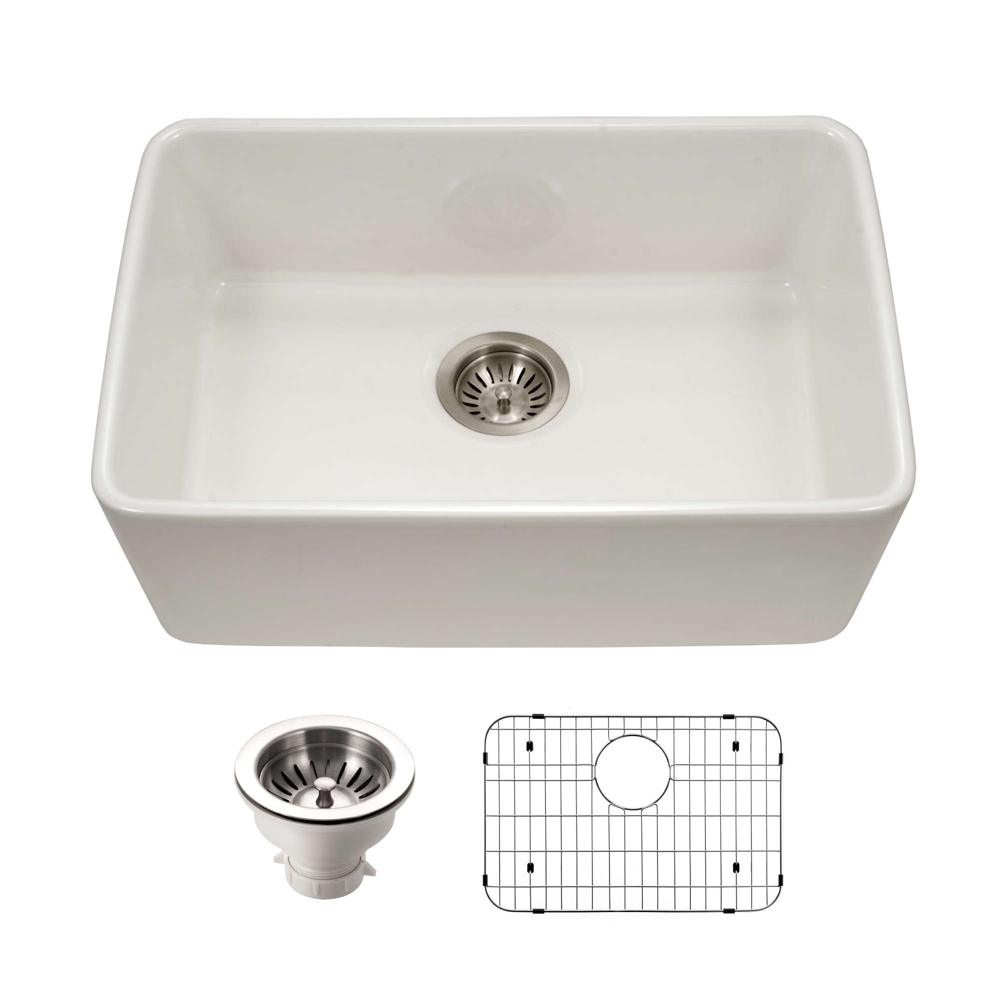 Houzer 23" Fireclay Undermount Single Bowl Kitchen Sink, Biscuit, Platus Series, PTU-2400 BQ