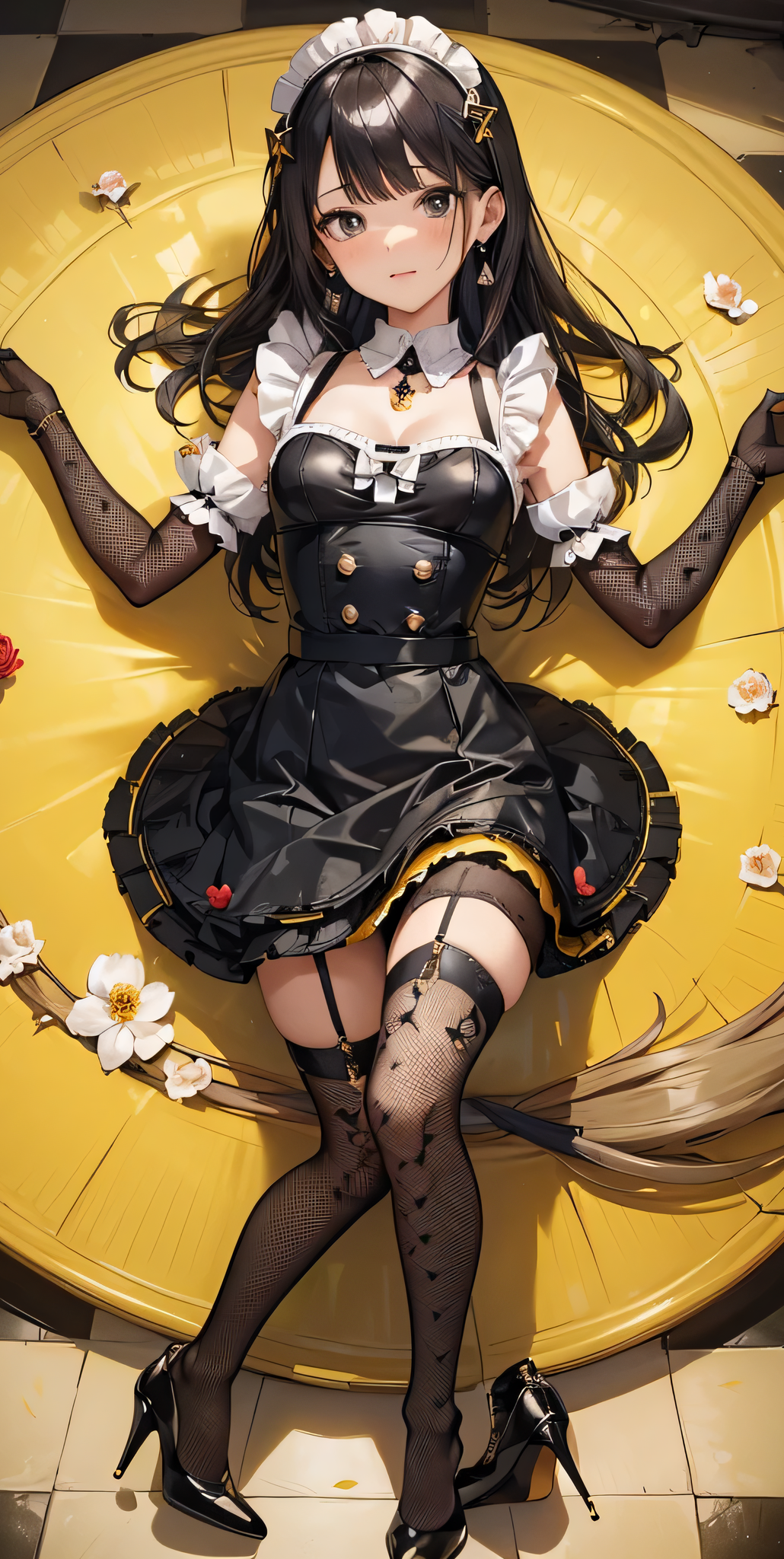 メイド戦隊! 抱き枕みたいなカット by アスヘノキボウ with beautiful girl, bewitching thighs, high heels, stockings, latex, ai art, uniform, Koushuu/Sawamura, panchira