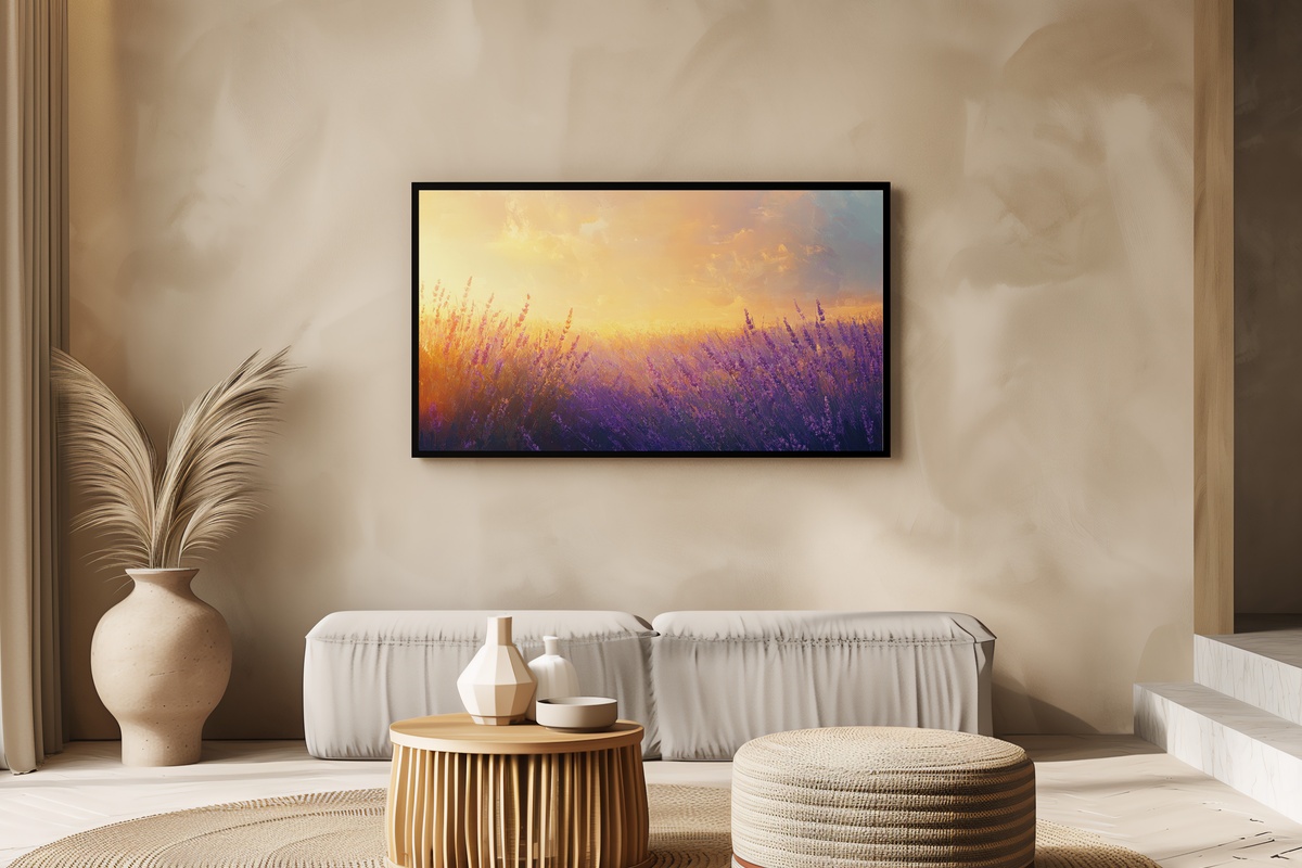 Lavender Dreamscape at Twilight Frame TV Art — impressionist lavender field at dusk in violet and deep blue