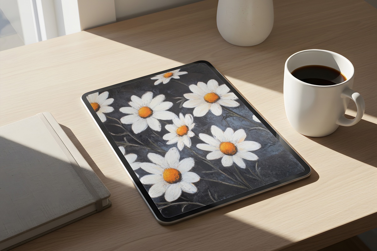 Daisies in Contrasting Light floral iPad wallpaper