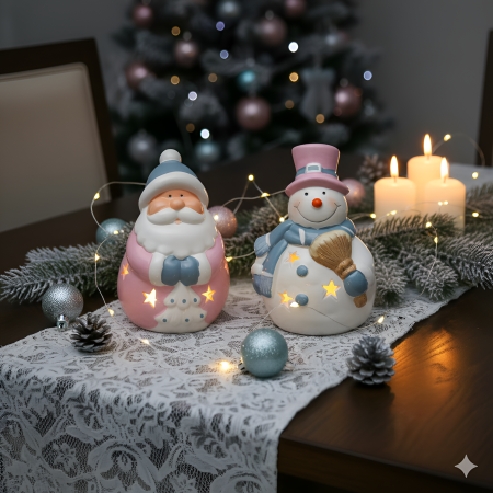 Adorno navideño con luz cerámica, 16cm