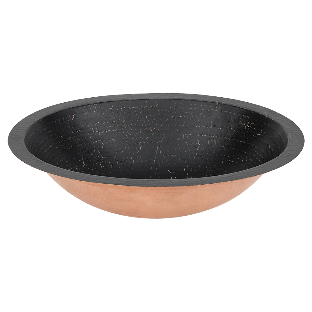 Premier Copper Products 19" x 14" Oval Dual - Undermount or Drop In Copper Bathroom Sink, Glazed Black, 17 Gauge, LO19FBLK